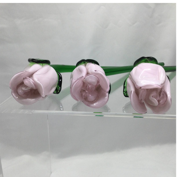 Hand Blown Glass Pink Rose Long Stem 15" - Picture 7 of 9
